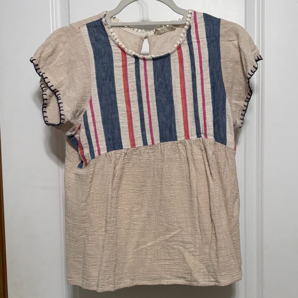 Altar'd State Striped Cream Cap Sleeve Shirt